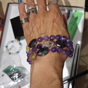 GENUINE BEADS GEMSTONES Bracelet AMETHYST AGATE HEMATITE SOLID STERLING SILVER